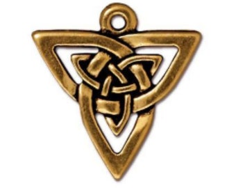 Open Triangle Pendant, TierraCast Celtic Knot Antique Gold or Antique Copper-Plated Pewter