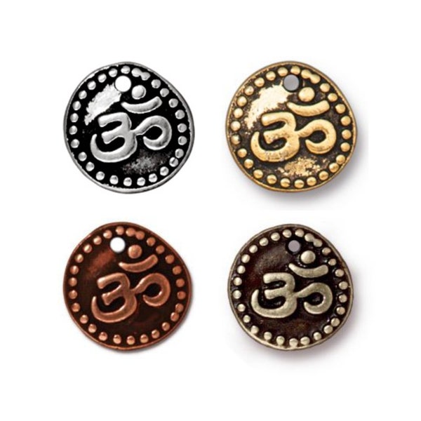 Om Coin Charm, TierraCast Antique Silver, Antique Gold, Antique Copper or Brass Ox-Plated Pewter, Bulk Om Charms, Bulk Discounts