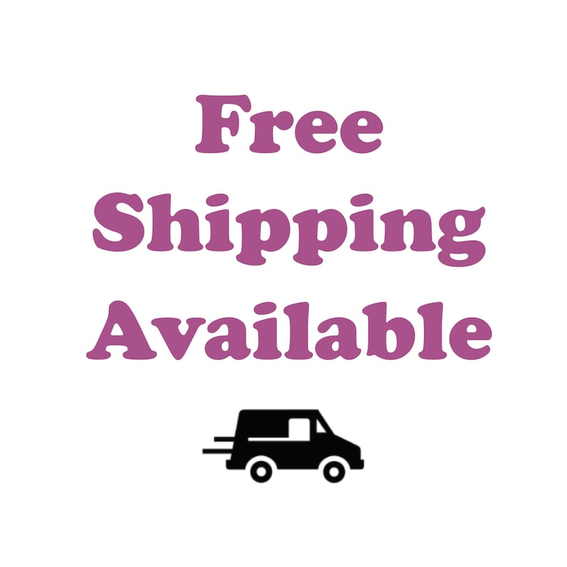 May include: Free shipping available text in pink with a black delivery truck icon.