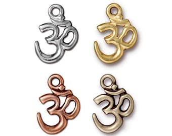 Open Om Charm, TierraCast Bright Rhodium, Bright Gold, Antique Copper or Brass Ox-Plated Pewter