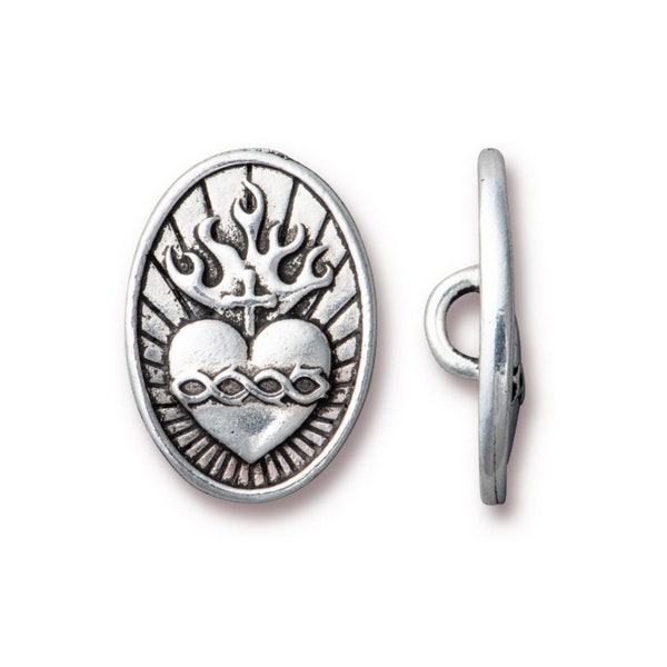 Sacred Heart Button, TierraCast Antique Silver or Antique Copper-Plated Pewter, Keep the Faith Collection