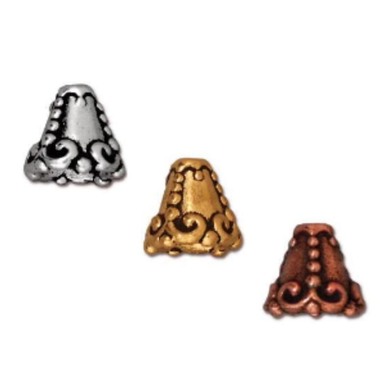 Click for Bulk Discounts Antique Gold or Antique Copper Plated Pewter Heirloom Cone Bead Caps TierraCast Antique Silver