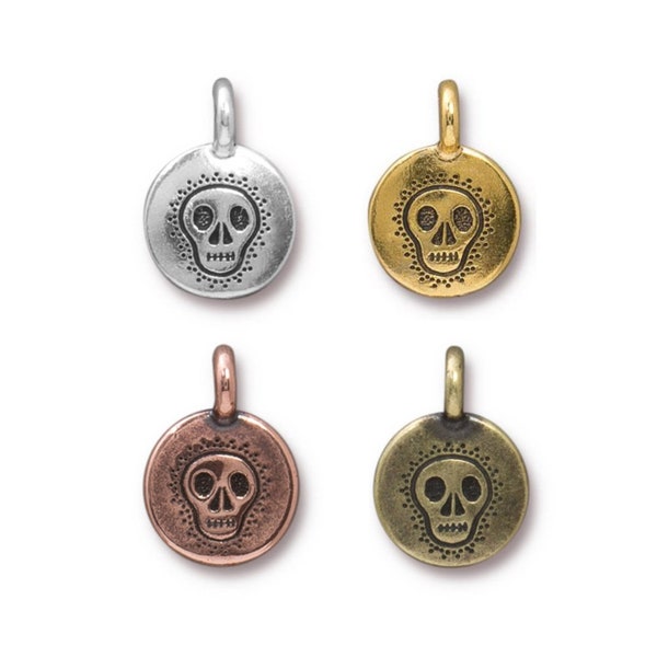 Skull Charm, TierraCast Antique Silver, Antique Copper, Antique Gold or Brass Ox Plated Pewter, Bulk Skull Charms