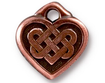 Small Celtic Heart Charm, TierraCast Antique Copper-Plated Double-Sided Heart Charm, 14x13mm