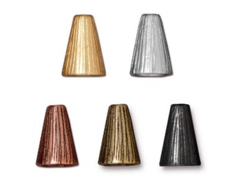 Tall Radiant Cone Bead Caps, TierraCast Bright Gold, Antique Copper, Brass Ox or Black Oxide Gunmetal Plated Pewter