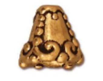 Heirloom Cone Bead Caps, TierraCast Antique Gold or Antique Copper Plated Pewter