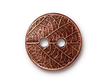 Round Leaf Buttons, TierraCast Antique Copper Plated Pewter