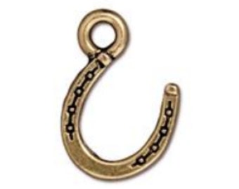 Horsehoe Charm, TierraCast Antique Gold-Plated Pewter Double-Sided Horseshoe Charm, Country Western Charm