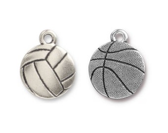 Volleyball Charm or Basketball Charm, TierraCast, Antique Silver-Plated Double-Sided Charms