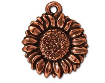 Sunflower Charm, TierraCast Antique Copper or Brass Ox-Plated Double-Sided