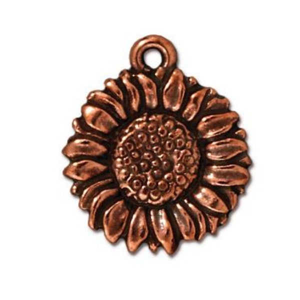 Sunflower Charm, TierraCast Antique Copper or Brass Ox-Plated Double-Sided