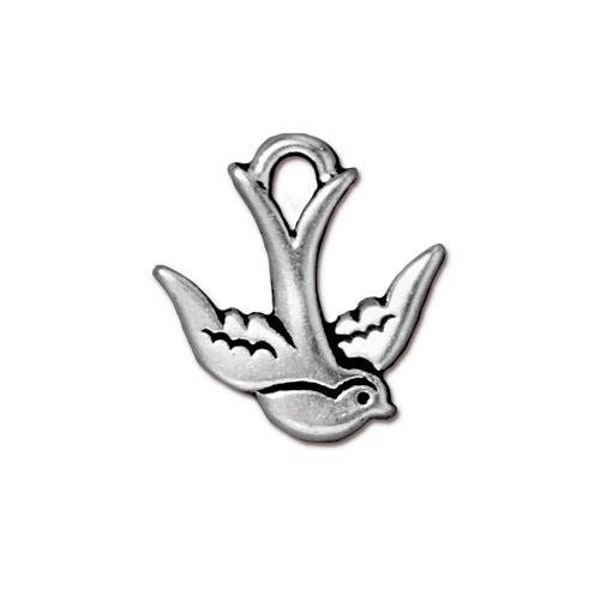 Swallow Charm, TierraCast Antique Silver Plated Pewter