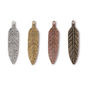 3 Inch Feather Pendant, TierraCast Antique Silver or Antique Copper Plated Pewter, Lead-Free, Made in the USA image 3