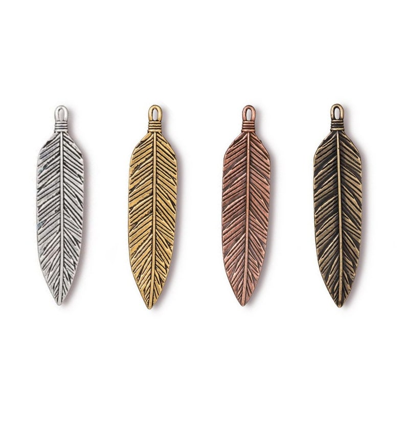 3 Inch Feather Pendant, TierraCast Antique Silver or Antique Copper Plated Pewter, Lead-Free, Made in the USA image 3