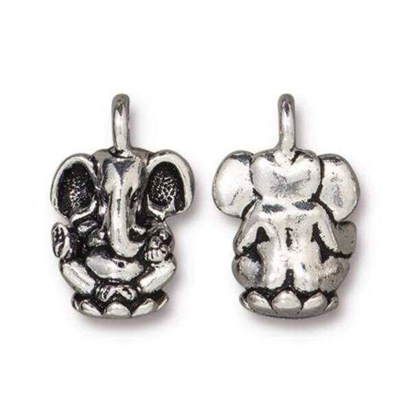 Ganesh Charm, TierraCast Antique Silver or Antique Gold-Plated TierraCast 3D Charm, Mudra Charm