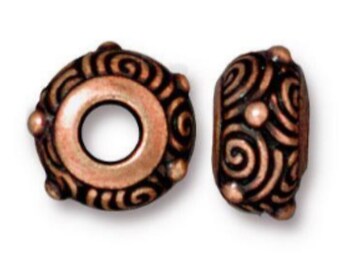 Large Hole Spiral Euro Beads TierraCast Antique Copper or Brass Ox-Plated Pewter