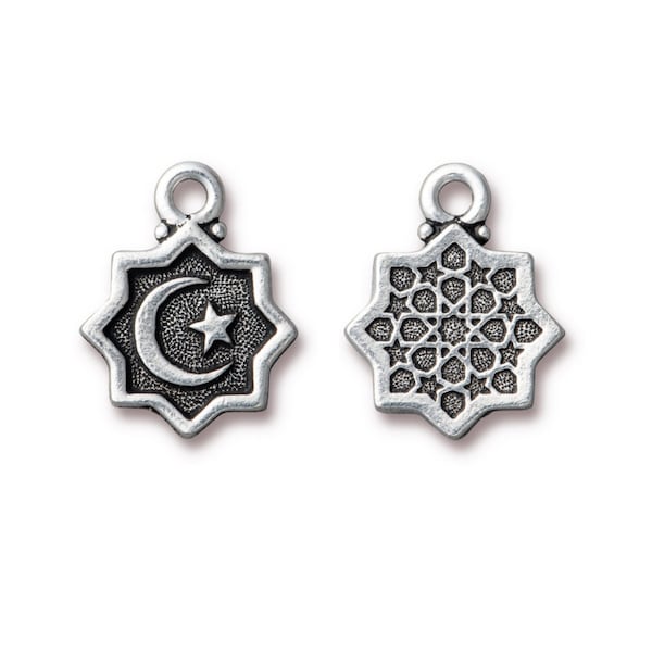 Crescent Moon and Star Charm, TierraCast Antique Silver Plated Pewter (4 pkg.), Keep the Faith Collection