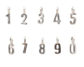 Tiny Sterling Silver Number Charm: 925 Silver or Gold Vermeil