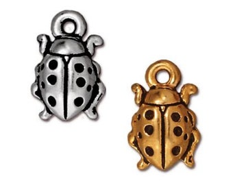 Ladybug Charm, TierraCast Antique Silver or Antique Gold-Plated 3D Charm, Springtime Charm, Bulk Ladybug Charm