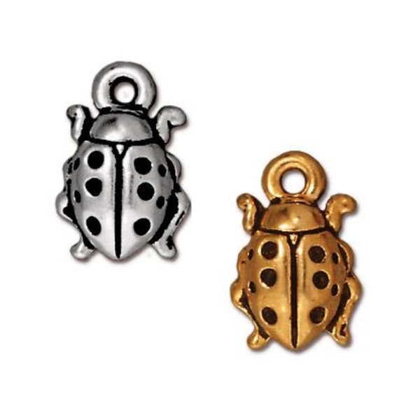 Ladybug Charm, TierraCast Antique Silver or Antique Gold-Plated 3D Charm, Springtime Charm, Bulk Ladybug Charm