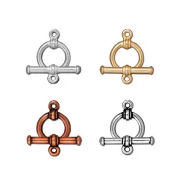 Bar and Ring Toggle Clasp, TierraCast Bright Silver, Antique Silver, Bright Gold. Antique Copper or Antique Rhodium Plated Pewter