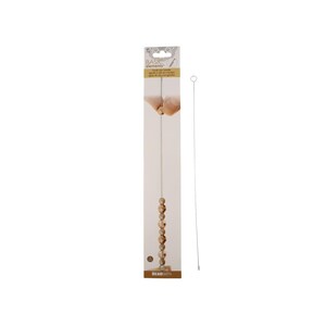 May include: A silver beading needle with a loop at the top and a long, thin shaft. The needle is packaged on a white card with the text "BASIC elements" and "Beadsmith".