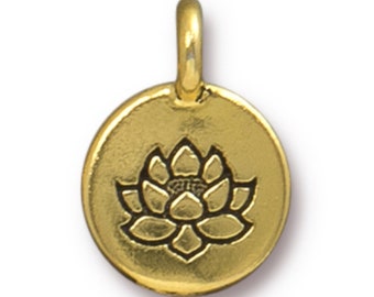 Lotus Charms, TierraCast Antique Gold-Plated Pewter