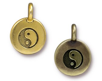 TierraCast Yin Yang Charm: Antique Gold Pewter Pendant (16.6mm x 11.6mm)