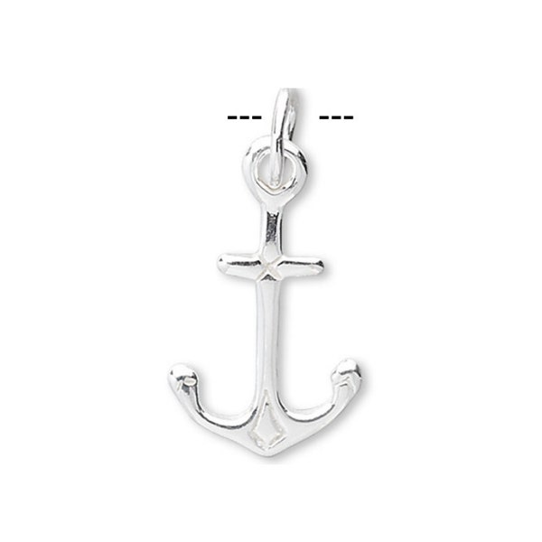 Sterling Silver Anchor Charms, 12 x 9mm, Double-Sided Nautical Charm, 925 Sterling Boating Charm, Yacht Rock Charm, USA Seller (S136)