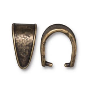 15mm Hammertone Pinch Bail: TierraCast Pewter, Brass Ox