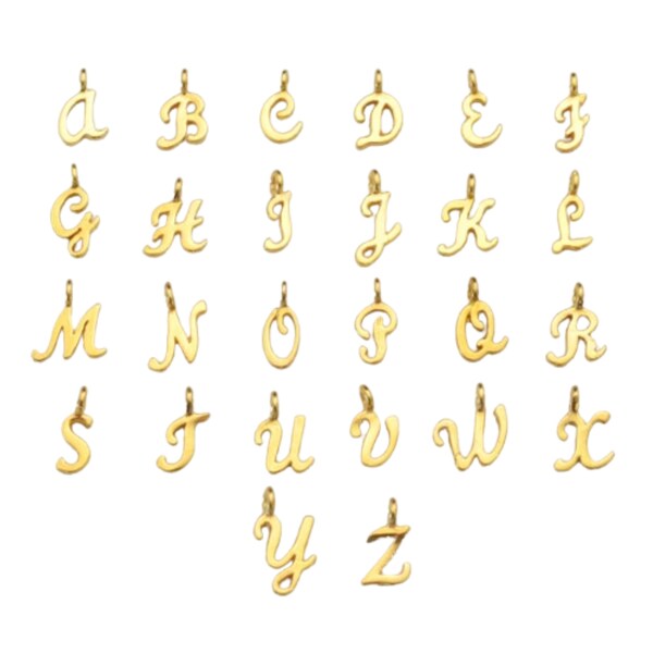 Gold Vermeil Script Letter Charms,  10-12mm Height, Gold Vermeil Initial Charms, Wholesale Letters, Alphabet Charms (G901)