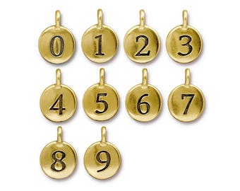 Number Charm, Antique Gold-Plated Pewter, Wholesale Number Charms, Authorized TierraCast Dealer (T903)