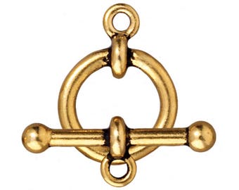 Anna 5/8 Inch Toggle Clasps (2 Sets) TierraCast Antique Gold Plated Pewter