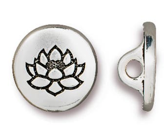 Small Lotus Buttons, TierraCast Antique Silver or Antique Copper Plated Pewter