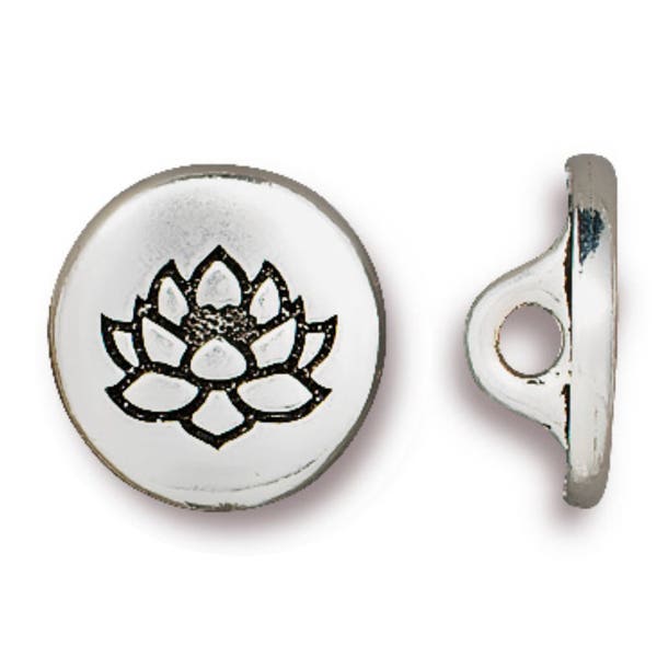 Small Lotus Buttons, TierraCast Antique Silver or Antique Copper Plated Pewter