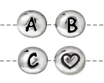 Silver Letter Beads, TierraCast Antiqued White Bronze Plated Pewter (T904)