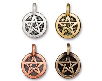 Pentagram Charm, TierraCast Antique Gold or Brass Ox-plated Pagan Charms, Wicca Charm, Metaphysical Charm