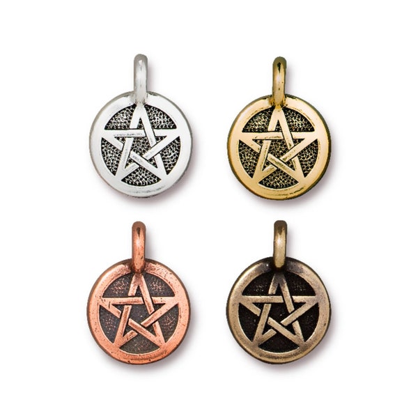 Pentagram Charm, TierraCast Antique Gold or Brass Ox-plated Pagan Charms, Wicca Charm, Metaphysical Charm