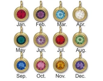 TierraCast Stepped Bezel Birthstone Charm, Bright Gold-Plated Pewter 11.6mm Total Width, 7mm Stone, SS34