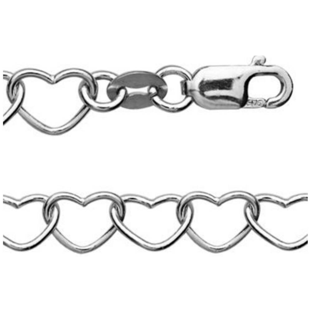 Italian Sterling Silver Heart Link Bracelet, 7 Inches, SOLID 925 Ster…