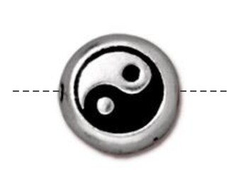 Yin Yang Beads Antique Silver-Plated Pewter, TierraCast 7.5mm Yoga Bead, Metaphysical Bead, Meditation Bead (T1050)