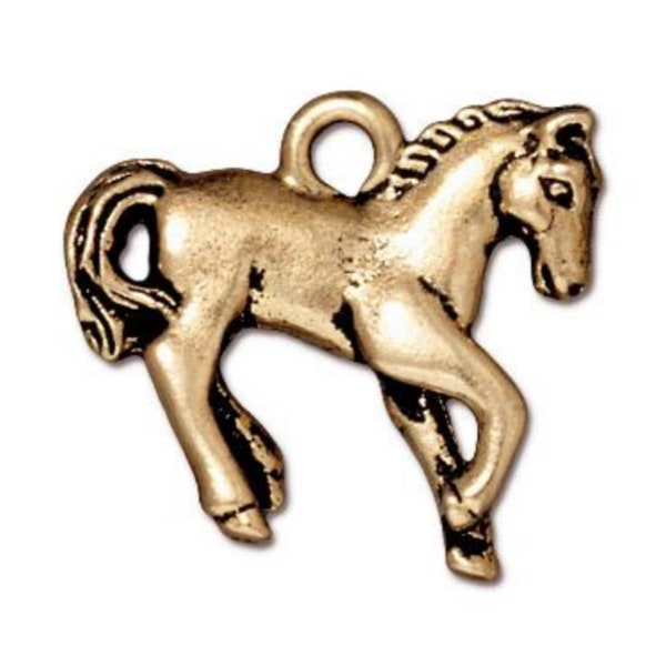 Horse Charm, TierraCast Antique Gold Plated Two-Sided Wholesale Pony Charm, Yearling Charm