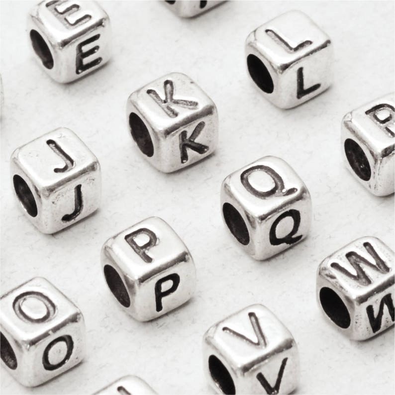 Wholesale Letter Beads USA Seller Approximately 5.2mm S905 Large Sterling Silver Cube Letter Beads Sterling Silver Initial Bead