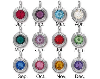 TierraCast Stepped Bezel Birthstone Charm, Bright Rhodium or Bright Gold-Plated Lead-Free Pewter, 11.6mm Total Width, 7mm Stone, SS34