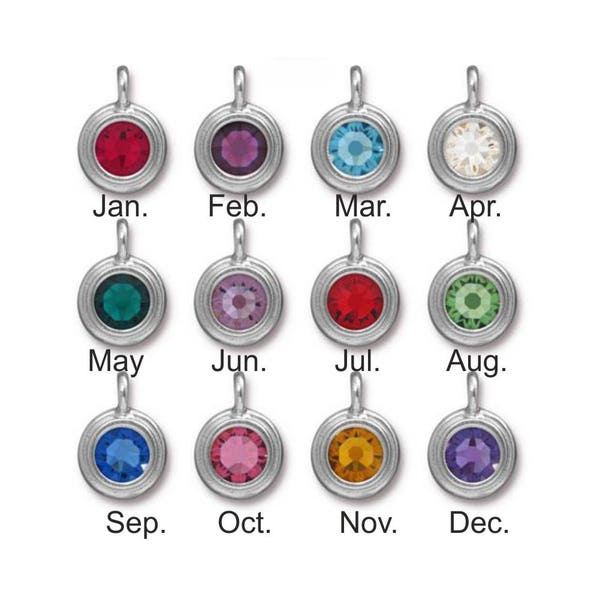 TierraCast Stepped Bezel Birthstone Charm, Bright Rhodium or Bright Gold-Plated Lead-Free Pewter, 11.6mm Total Width, 7mm Stone, SS34