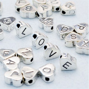 Sterling Silver Heart Letter Beads, 6x7mm, 925 Sterling Initials, Wholesale Sterling Letter Charms, USA Seller (S906)