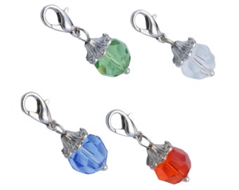 Birthstone Crystal Dangle Charm: Silver-Plated Purse, Backpack Accessory