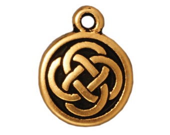 Celtic Round Charm, TierraCast Antique Gold Plated Pewter