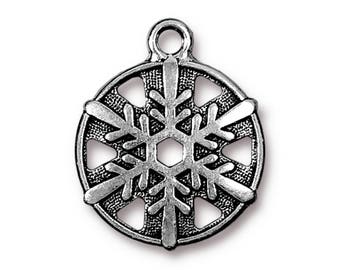 Snowflake Charm, TierraCast 0.75 Inch Antique Silver Plated Pewter