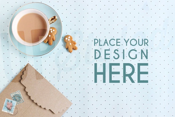 Styled Stock Photo Desk Mock Up Tea Cup Aerial Product | Etsy